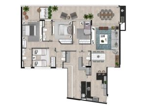 Apartamento de 153 m² com 4 dorms. (3 suítes)
