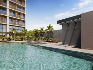 Perspectiva ilustrativa da piscina adulto com deck molhado