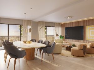 Living do apartamento de 156 m² com 4 suítes