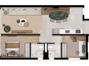 Apartamento de 78 m² com 2 dorms. (1 suíte)