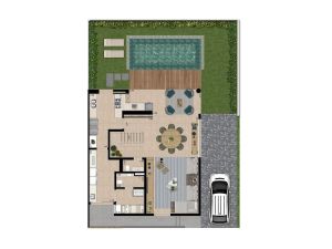 Piso inferior da casa Manacá com 404 m² e 4 suítes