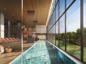 Perspectiva ilustrativa da piscina coberta com raia de 25m