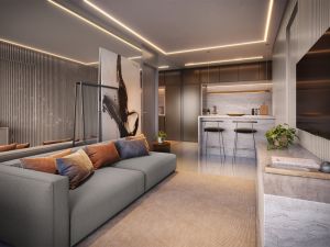 Living do apartamento de 72 m² com 2 suítes