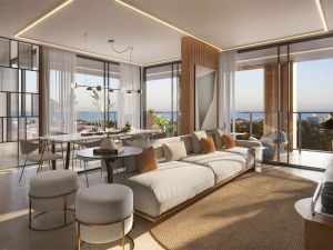 Perspectiva ilustrativa do living da cobertura