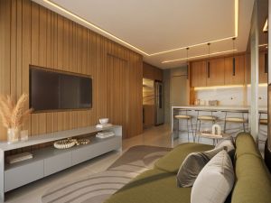 Living do apartamento de 72 m² com 2 suítes