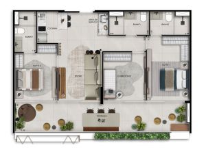 Apartamento de 96 m² com 3 dorms. (2 suíte)