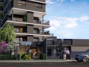 Perspectiva ilustrativa da fachada do residencial